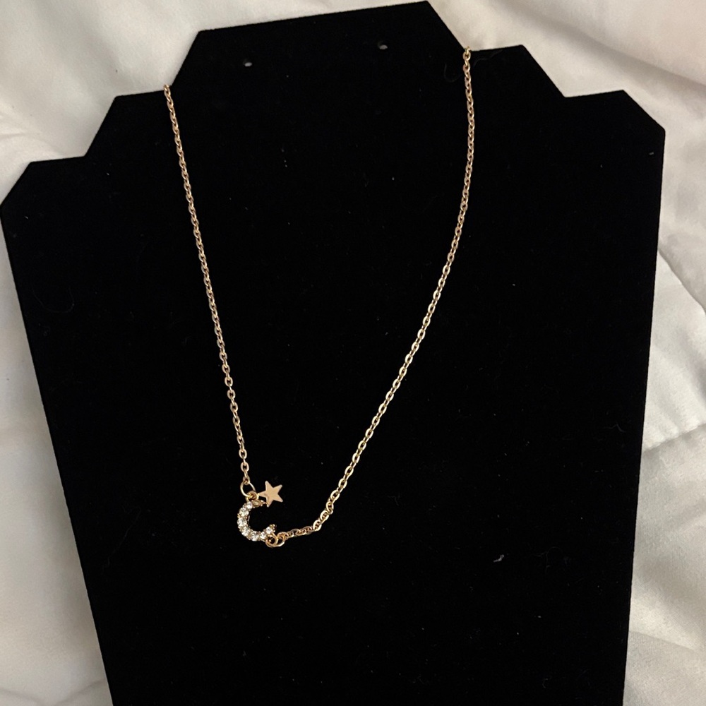 Gold Moon and Star Pendant Necklace